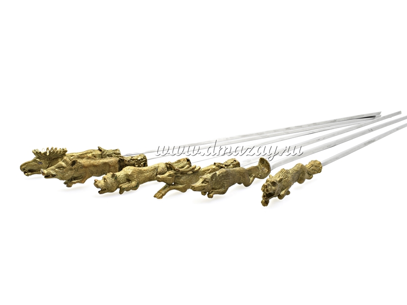 Набор подарочных шампуров (6шт) с бронзовыми ручками в виде животных