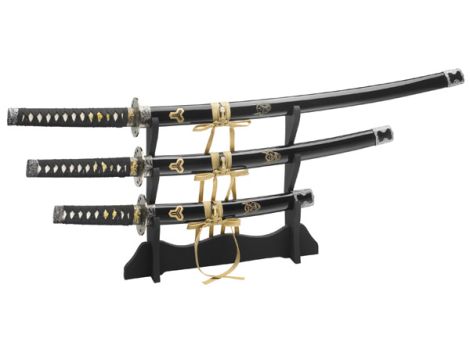 Набор мечей японских подарочный катана, вакидзаси и танто копия на подставке сталь 05ZS518