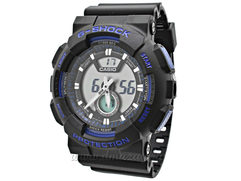 Часы для охоты и рыбалки (реплика СASIО G-SНОСК) модель 2, черного цвета с синими надписями