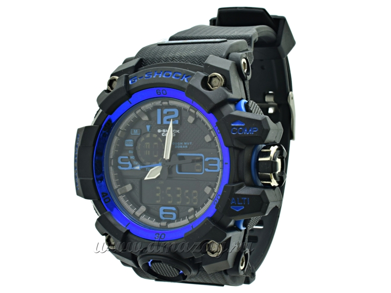 Часы для охоты и рыбалки (реплика СASIО G-SНОСК) модель 4, черного цвета с синими надписями