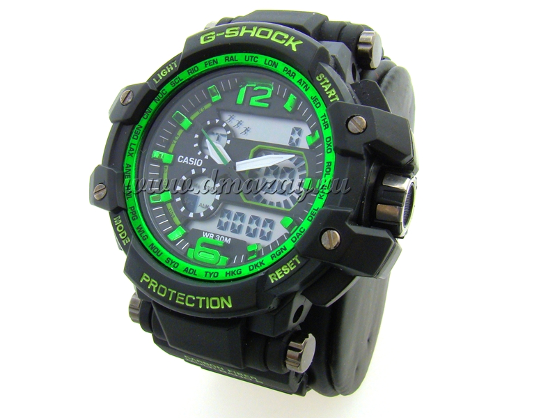 Часы для охоты и рыбалки (реплика СASIО G-SНОСК) модель 3, черного цвета с зелеными надписями