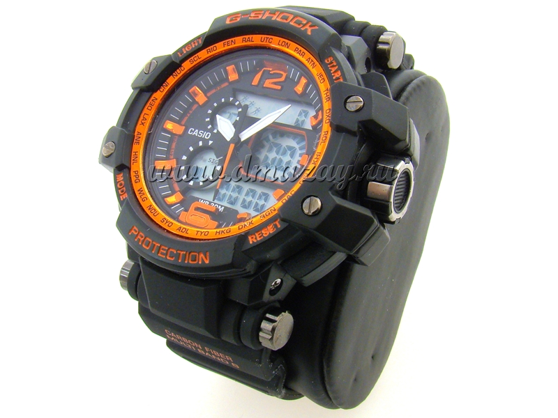 Часы для охоты и рыбалки (реплика СASIО G-SНОСК) модель 3, черного цвета с оранжевыми надписями