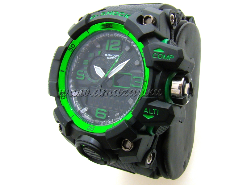 Часы для охоты и рыбалки (реплика СASIО G-SНОСК) модель 4, черного цвета с зелеными надписями