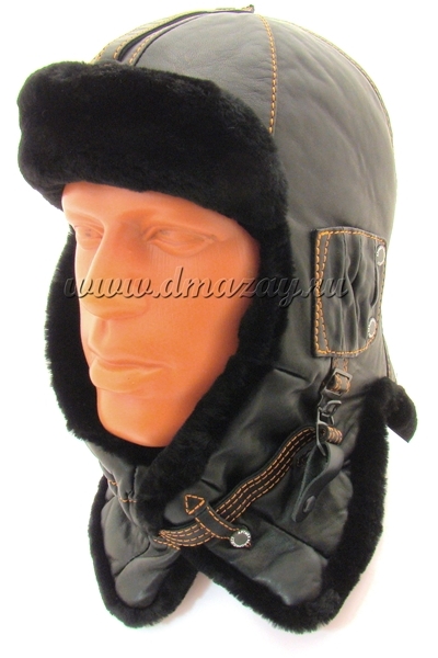 Шлем для экстремальной охоты (туризма) из натуральной кожи и овчины с отворотом и длинным ухом АРТМЕХ 5259 1 ОХОТА цвет черный