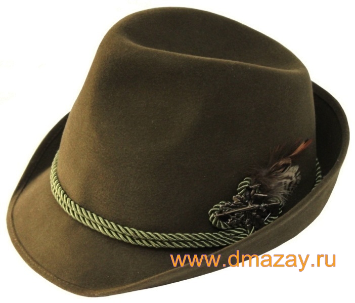 Шляпа баварская (тирольская, егерская) для охоты из фетра темно-оливкого цвета Чехия только 57 размер.