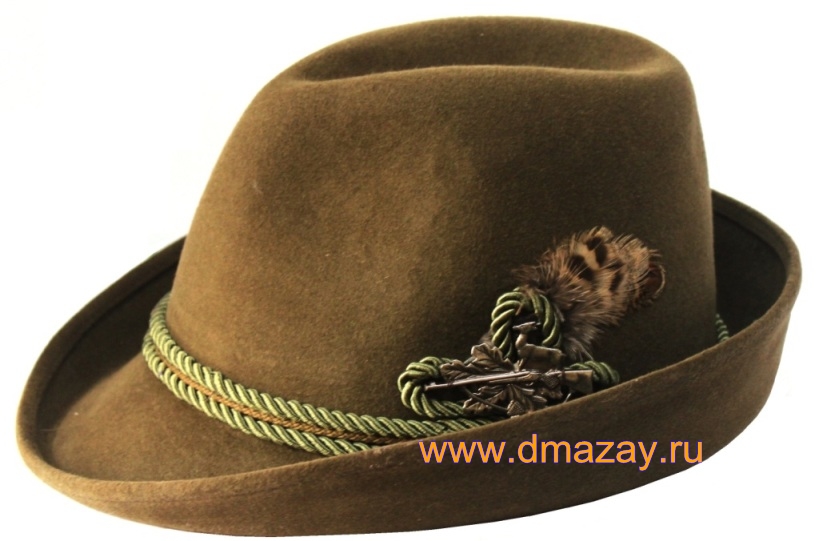 Шляпа австрийская (тирольская, егерьская) для охоты из фетра темно-оливкого цвета Чехия.