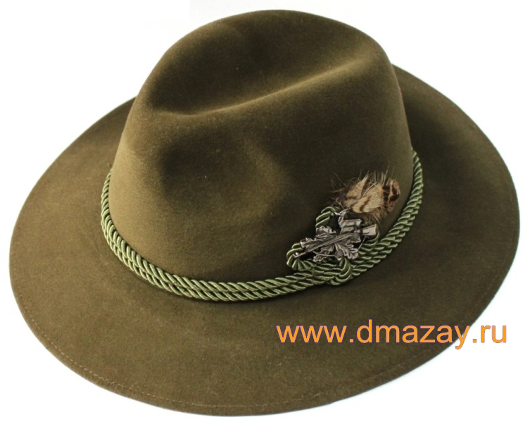 Шляпа с широкими полями для охоты из фетра темно-оливкого цвета Чехия