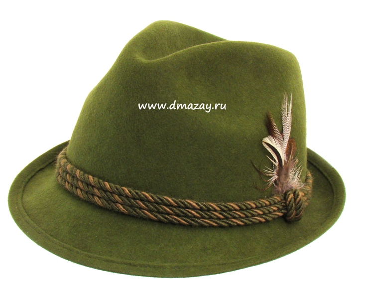 Фетровая шляпа австрийская WERRA HUNTING 0903 HAVEL (тирольская, егерьская) для охоты из шерстяного войлока темно-оливкового цвета, Чехия.