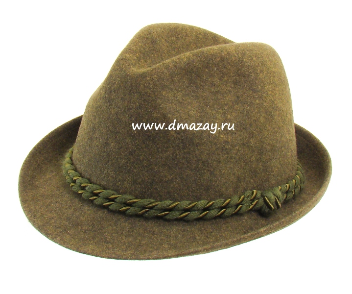 Фетровая шляпа австрийская WERRA HUNTING 0904 HUGO (тирольская, егерьская) для охоты из шерстяного войлока болотного цвета, Чехия.