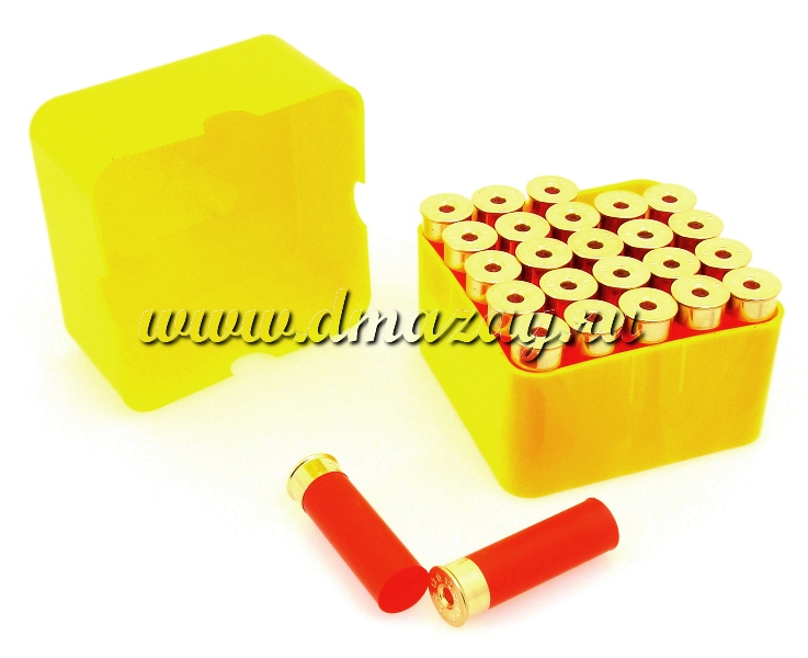 Коробка (кейс, бокс) для хранения и переноски 25 патронов (боеприпасов) 12 калибра высотой от 66 мм и 89 мм Superduck-25 (Супердак-25), цвет Желтый