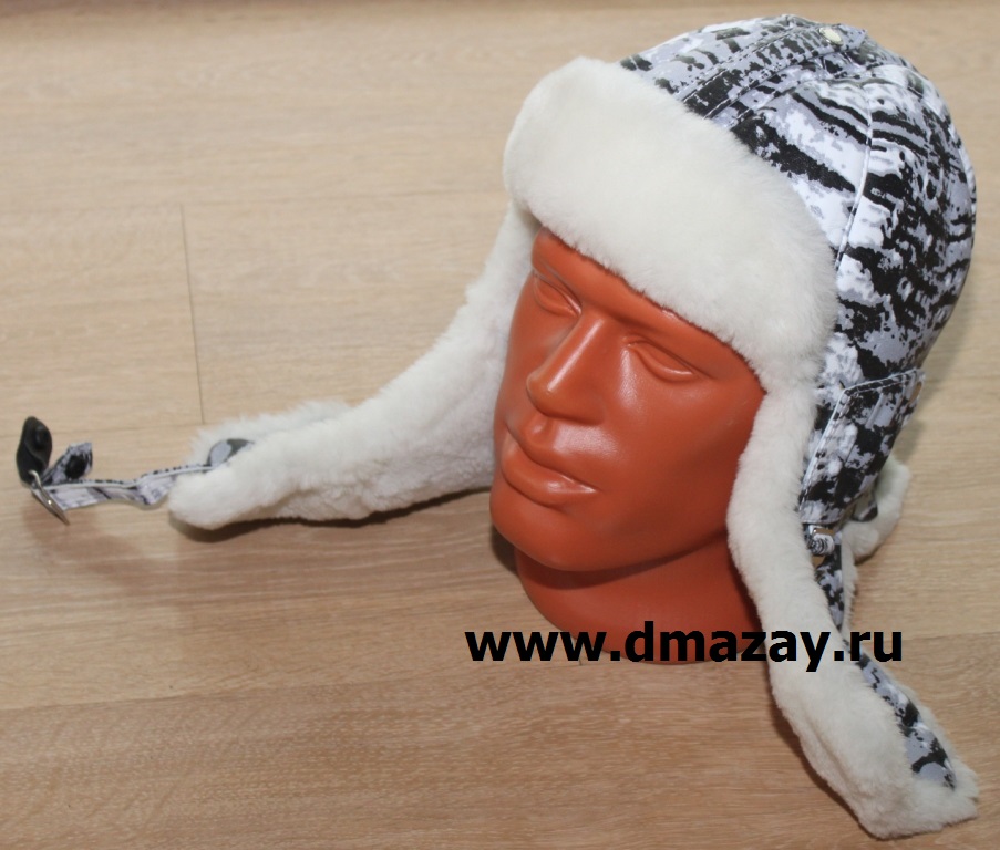 Шлем для экстремальной охоты (туризма) из натуральной кожи с отворотом и длинным ухом АРТМЕХ 5251 ТЕТРИС 5 цвет камуфляж (грязный снег)