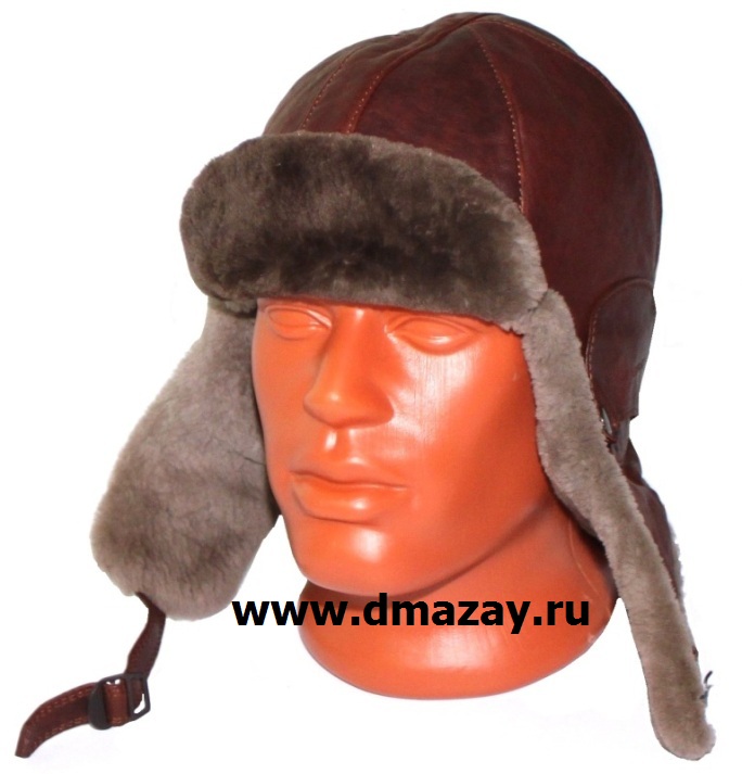 Шлем для экстремальной охоты (туризма) из натуральной кожи и подкладкой из меха бобра с отворотом АРТМЕХ 6250 4 цвет коричневый/ серый