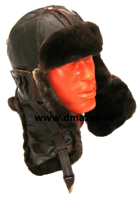 Шлем для экстремальной охоты (туризма) из натуральной кожи и подкладкой из меха бобра с отворотом и длинным ухом АРТМЕХ 6259 4 цвет коричневый