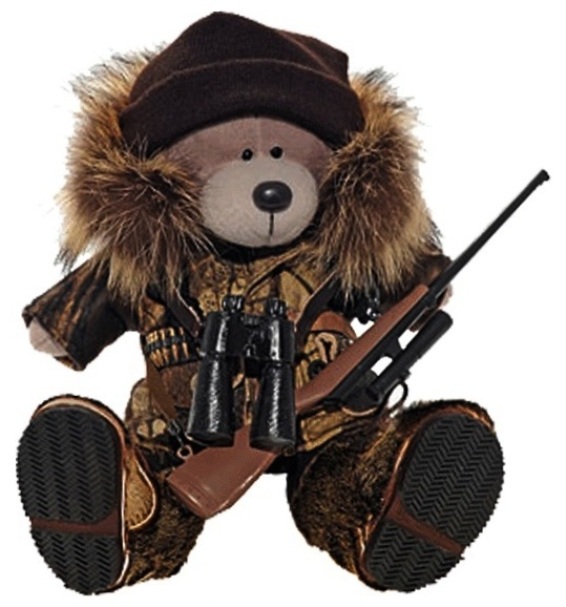Сувенир (игрушка) медведь-охотник с карабином и биноклем АРТМЕХ
