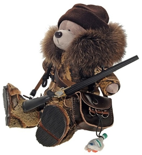 Сувенир (игрушка) медведь-охотник с двустволкой, ягдашем и дичью АРТМЕХ