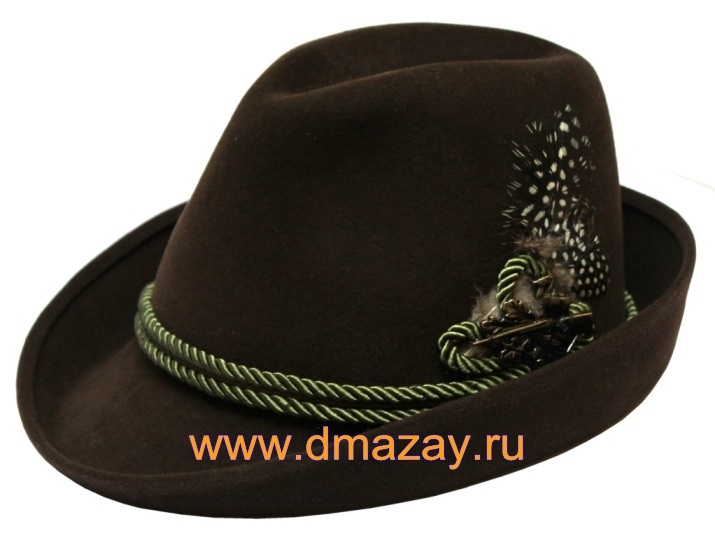 Шляпа австрийская (тирольская, егерьская) для охоты из фетра темно - зеленого цвета Чехия.