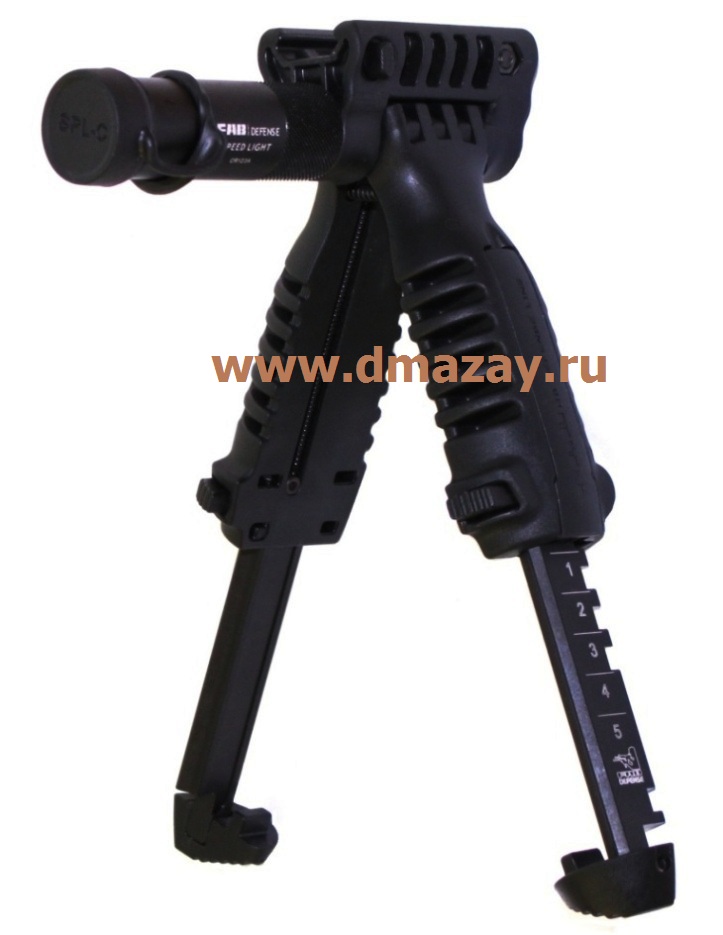 Тактическая рукоять переноса огня - регулируемые по высоте сошки - оружейный фонарь для установки на планку Weawer (Вивера) оружия FAB Defense (Фаб Дефенс) T-POD SL черного цвета