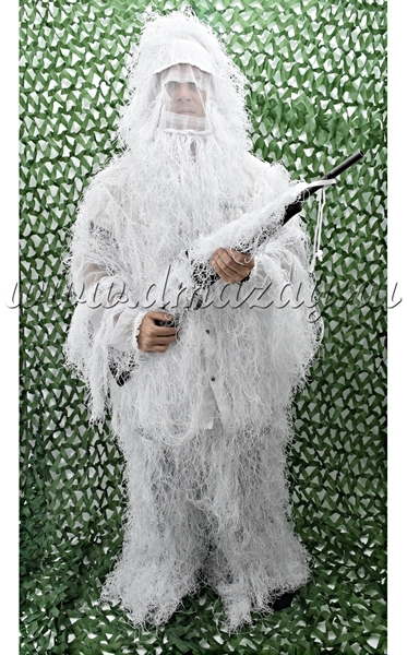 Костюм маскировочный "ЗИМА" Ghillie Suit (Леший, Кикимора) для охоты БЕЛОГО цвета, размер XXL