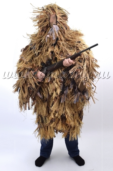 Костюм маскировочный (Плащ-халат, пончо) "Кикимора" (Леший) Master Hunt с натуральным лыком, цвет Камыш