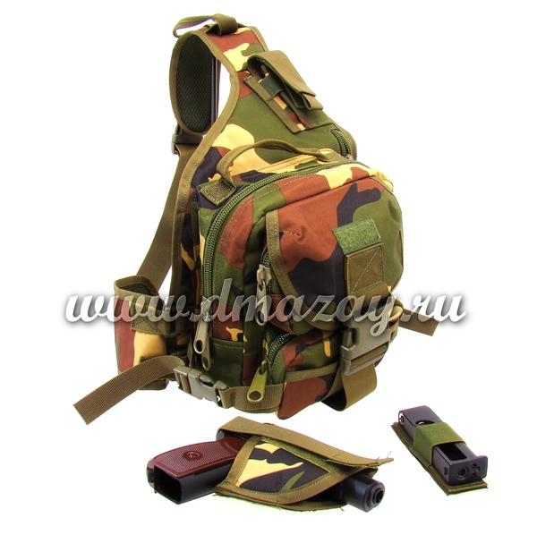Тактический рюкзак со съемной универсальной кобурой и отсеком под пистолетный магазин Kms, непромокаемый, оборачивающийся вокруг корпуса, цвет Универсальный камуфляж