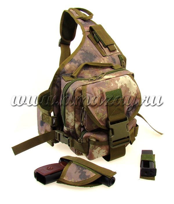 Тактический рюкзак со съемной универсальной кобурой и отсеком под пистолетный магазин Kms, непромокаемый, оборачивающийся вокруг корпуса, цвет Полынь