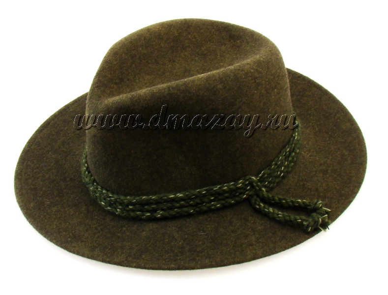 Фетровая шляпа широкополая WERRA HUNTING 0907 ALAN из шерстяного войлока болотного цвета, Чехия.