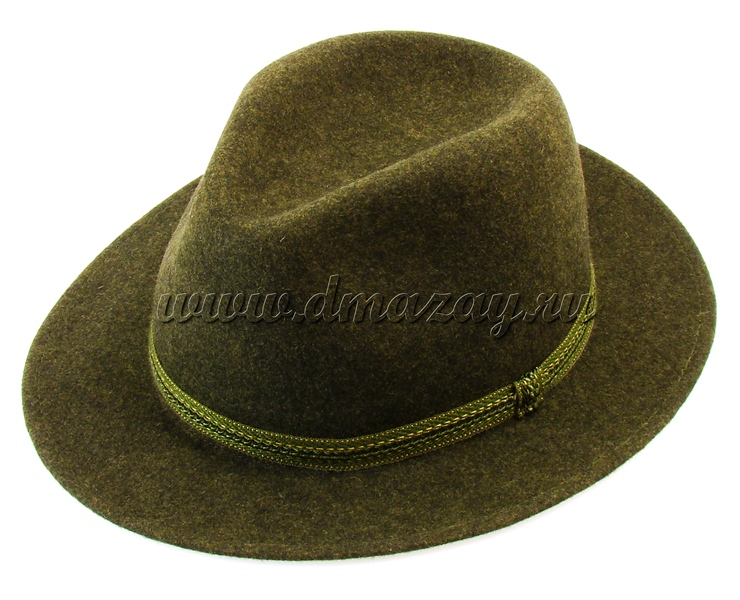 Фетровая шляпа широкополая WERRA HUNTING 0908 ERIK из шерстяного войлока болотного цвета, Чехия.