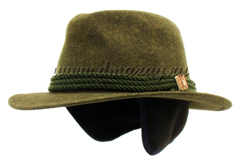 Фетровая шляпа широкополая с утепленными «ушами» WERRA HUNTING 0926 EVZEN из шерстяного войлока болотного цвета, Чехия.