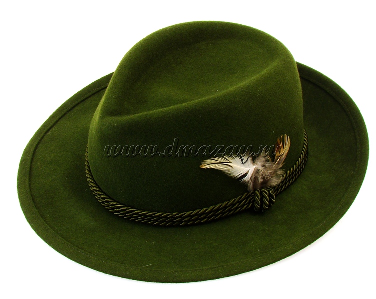 Фетровая шляпа широкополая WERRA HUNTING 0933 ALFRED для охоты из шерстяного войлока темно-оливкового цвета, Чехия.