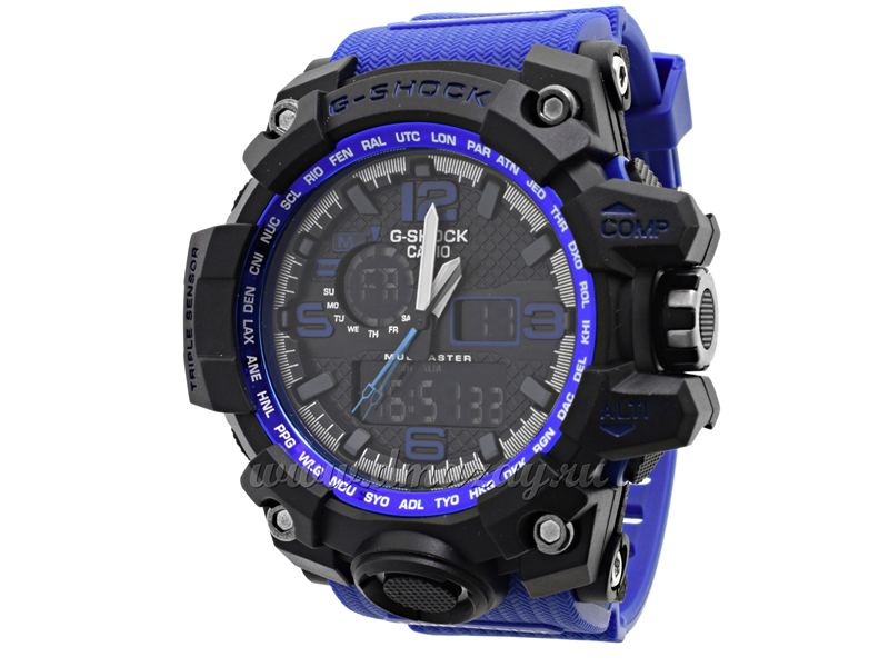 Часы для охоты и рыбалки (реплика СASIО G-SНОСК) модель 4, черно-синего цвета с синими надписями