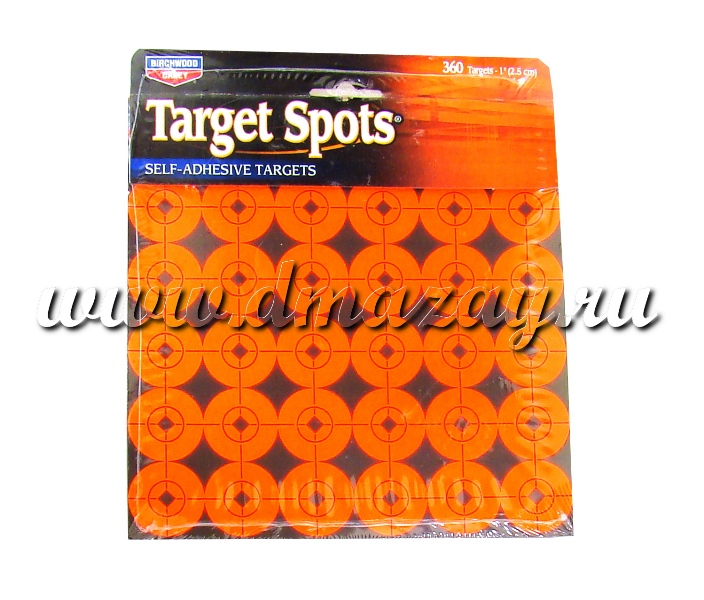 Мишень наклейка бумажная с кругом диаметром 2,5 см (1") для металлических сбрасываемых мишеней BIRCHWOOD CASEY 33901 TS1 Target Spots Self-Adhesive Targets 360 штук (10 листов)