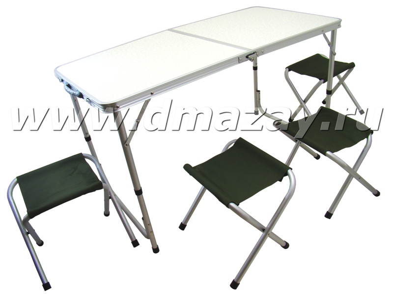 Стол складной алюминиевый (120х60х70см) + 4 складных стула Taiga 1812-1B