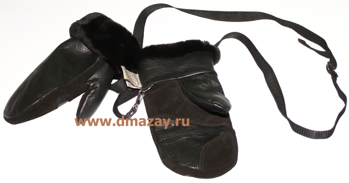 Варежки (рукавицы) для туризма (охоты, рыбалки) из натуральной кожи и вилюра с подкладкой из овчины АРТМЕХ ВАРЕЖКИ 1 цвет черный
