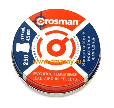 Пульки (пули) для пневматического оружия (пневматики) Crosman Wadkutter (Кросман) калибра 4,5 мм .177 вес 0,52 г 250 штук в жестяной банке