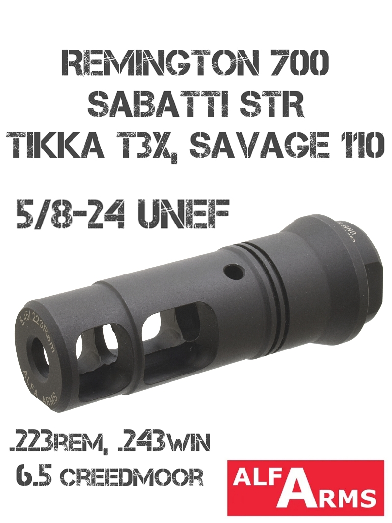ДТК (Дульный тормоз компенсатор) Remington 700, Tikka T3x, Savage 110, Sabatti STR в калибрах 223rem, 243win, 6.5 Creedmoor, Alfa Arms 5/8-24 UNEF