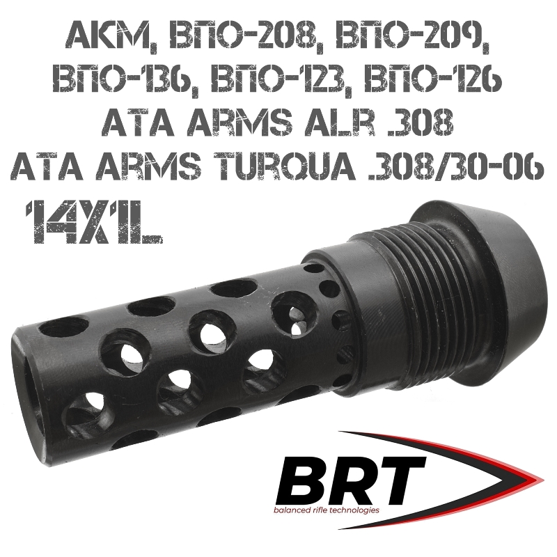 ДТК Dual Brake для АКМ, Вепрь-308, ВПО-208, ВПО-209, Ata Arms 308win, с внешней резьбой для накручивания банок BRT (Брт), резьба 14x1L