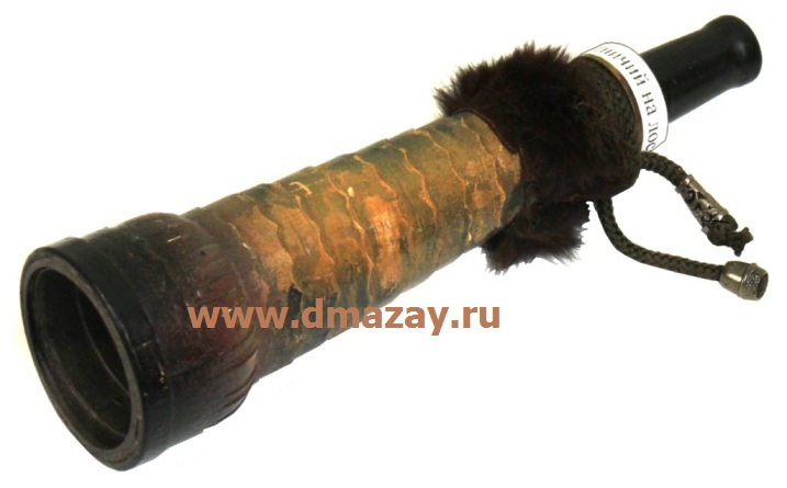 Рог охотничий (манок духовой классический) для охоты на лося из бересты прямой с круглым раструбом ЭХО ТОМСК средний длиной 30 см темный