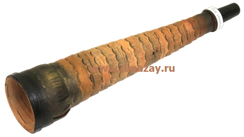 Рог охотничий (манок духовой классический) для охоты на марала из бересты прямой с круглым раструбом ЭХО ТОМСК большой длиной 40 см темный