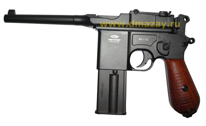 Пистолет пневматический Gletcher (Глетчер) M712 (Маузер) калибра 4,5 мм (.177) с подвижным затвором и возможностью автоматической стрельбы
