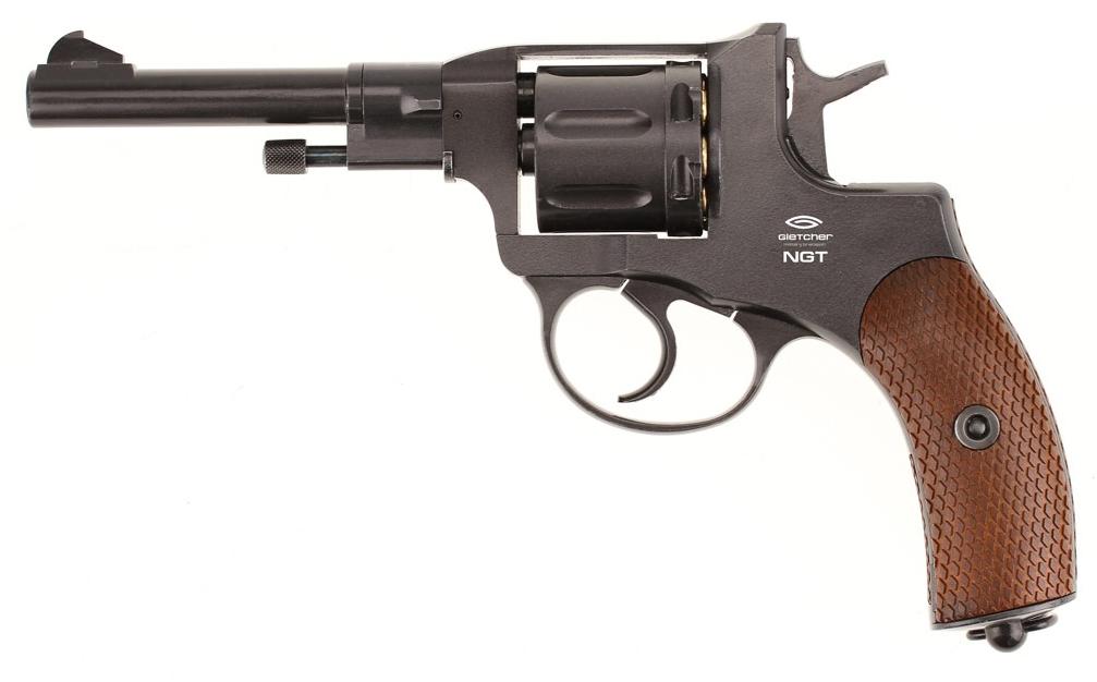 Револьвер Gletcher NGT 4,5 мм наган газобаллонный Глетчер пневматический калибр .177 металлический черный 42595