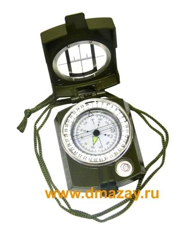 Компас жидкостный инженерный GeoLine GE-E15C прецизионный металлический с увеличительной линзой и линейкой в поясном чехле зеленый