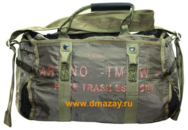 Сумка 25 литров летчика стилизованная с плечевым ремнем Handtasche mit schuitergurt Nylon PT oliv зеленая Pure Trash 30025 Германия