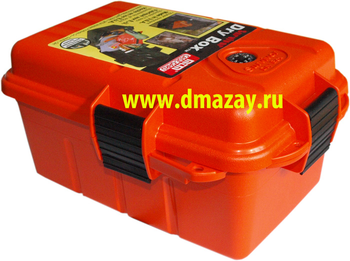Коробка (кейс, бокс) водонепроницаемая MTM S1074-35 Survivor Dry Box для хранения и переноски документов, наборов выживания, предметов первой необходимости и электроники, плавающая, ОРАНЖЕВАЯ с компасом и зеркальным отражателем