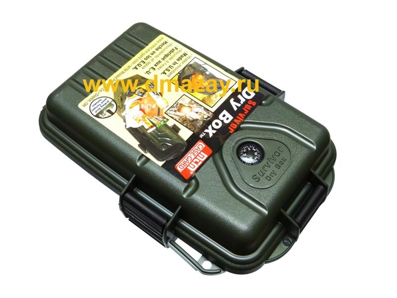 Коробка (кейс, бокс) водонепроницаемая MTM S1072-11 Survivor Dry Box для хранения и переноски документов, наборов выживания, предметов первой необходимости и электроники, плавающая, ЗЕЛЕНАЯ с компасом и зеркальным отражателем