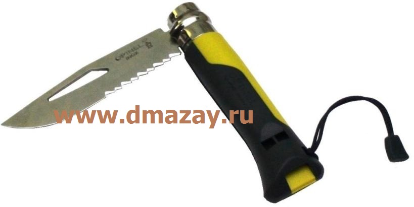Складной нож длина лезвия 8,5 см с серрейтором и свистком OPINEL (ОПИНЕЛЬ) №8 Outdoor Green 001578 зеленого цвета