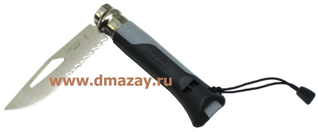 Складной нож длина лезвия 8,5 см с серрейтором и свистком OPINEL (ОПИНЕЛЬ) №8 Outdoor Grey 001579 серого цвета