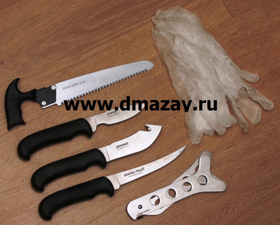 Трофейный набор охотника OUTDOOR EDGE BUTCHER-LITE BL-1 (скальпель, пила, филейный нож, скинер, заточка и расширительная планка).