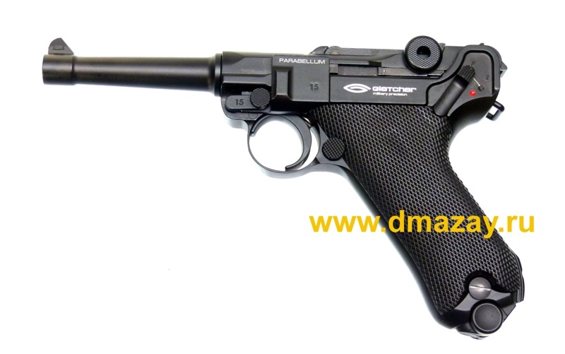Пистолет пневматический Gletcher Parabellum газобаллонный Глетчер Парабеллум калибра 4,5 мм (.177) с подвижным затвором 47912