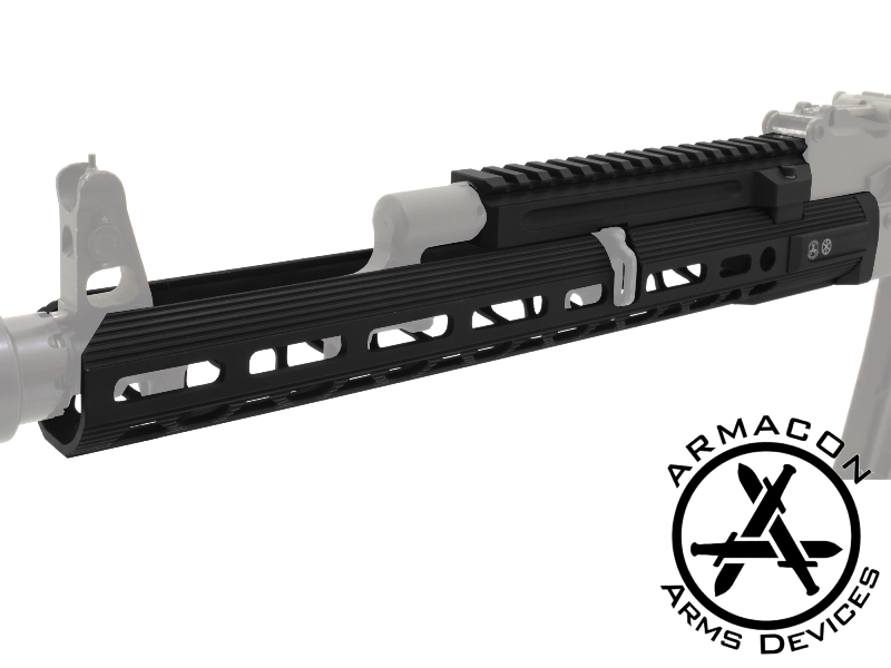 Цевье тактическое M-Lok с газовой трубкой с планкой Пикатини (Квадрейл) для АК-74, АКМ, Сайга, Вепрь, Armacon Хорт 365мм