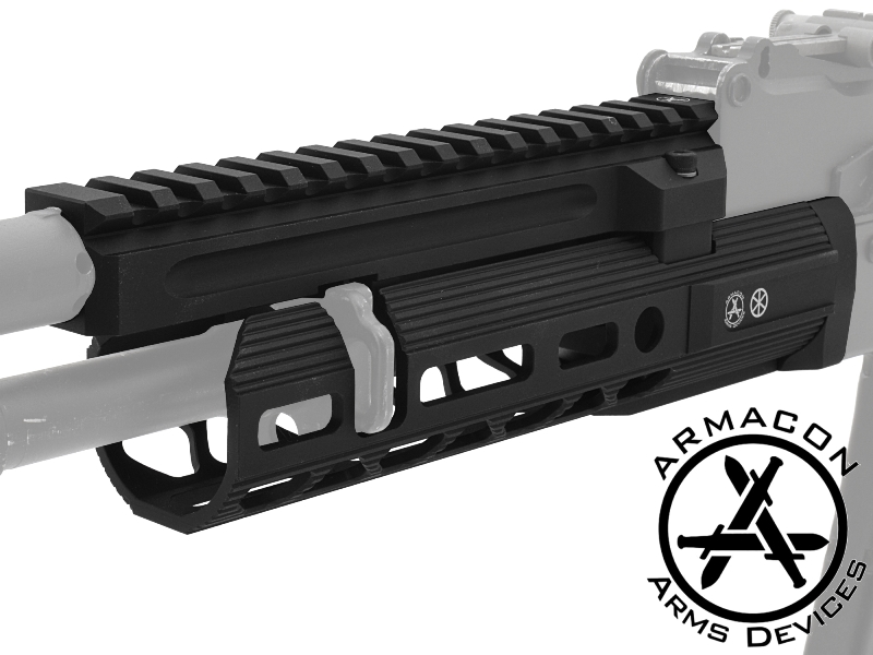 Цевье тактическое M-Lok с газовой трубкой с планкой Пикатини (Квадрейл) для АК-74, АКМ, Сайга, Вепрь, Armacon Хорт 195мм